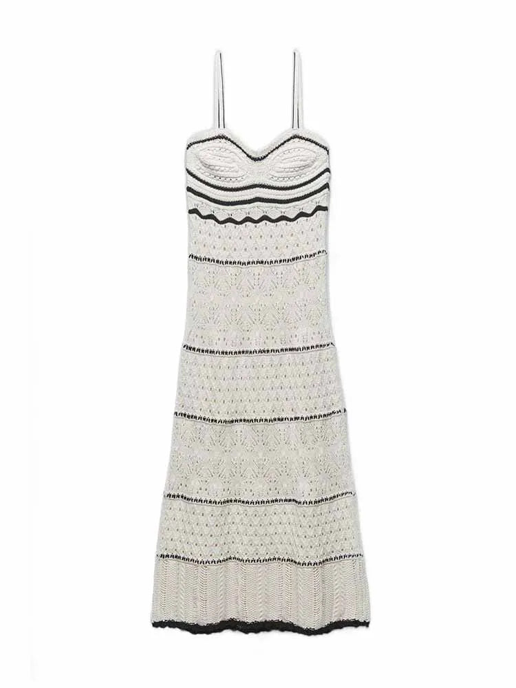 TRAFZA Women's Beach Wind Slim Sling Long Dress New Fashion Street Shoot Sleeveless Sexy Midi Long Dress Elegant Women's Fashion