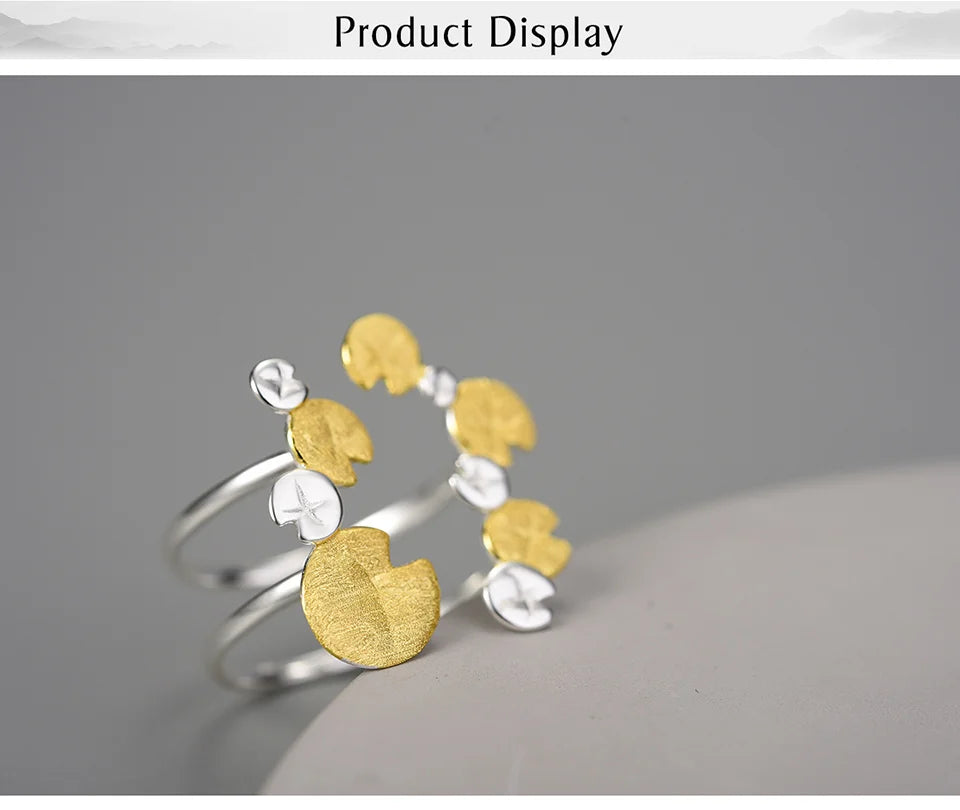Lotus Fun Elegant Water Lily Leaves Double Layer Adjustable Rings for Women 925 Sterling Silver Luxury Designer Fine Jewelry