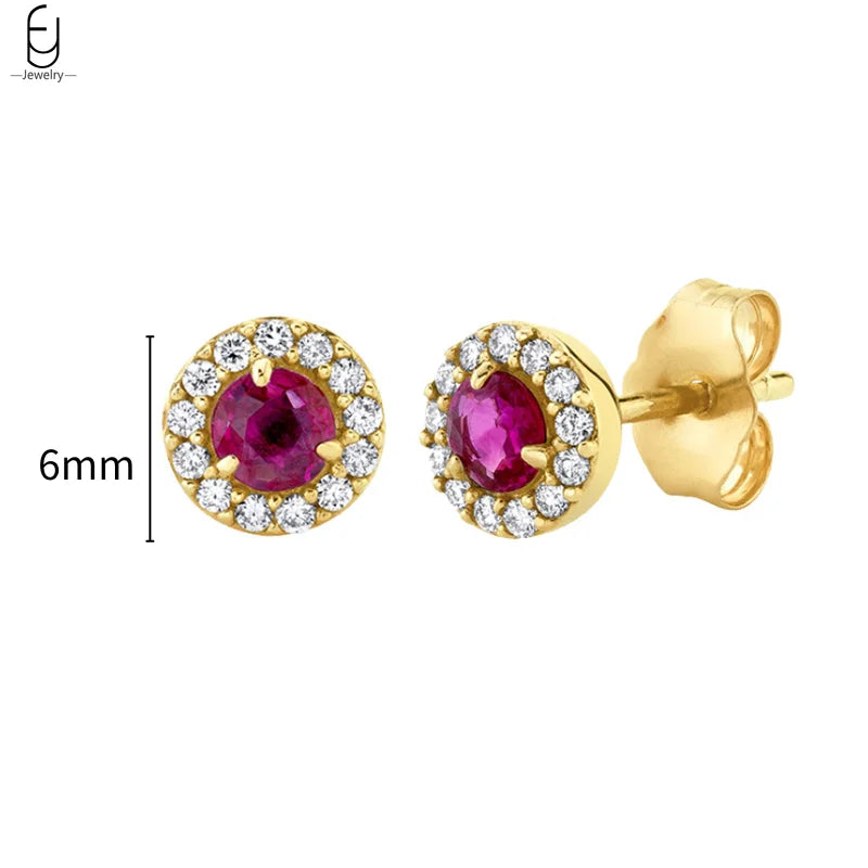 925 Sterling Silver Needle Rose Red Crystal Stud Earrings For Women Water Drop/Heart Pendant Gold Earrings Fashion Jewelry Gifts