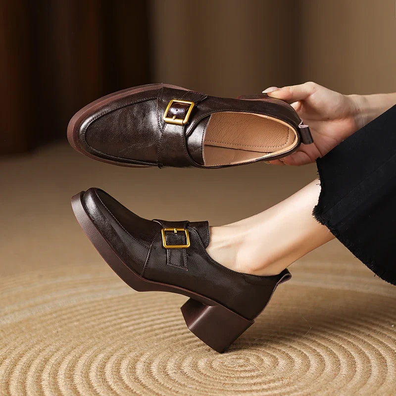 2026 New Women Pumps Pointed Toe Women Shoes Chunky Heel Loafers Fashion High Heels Split Leather Ladies Shoes Big Size 43