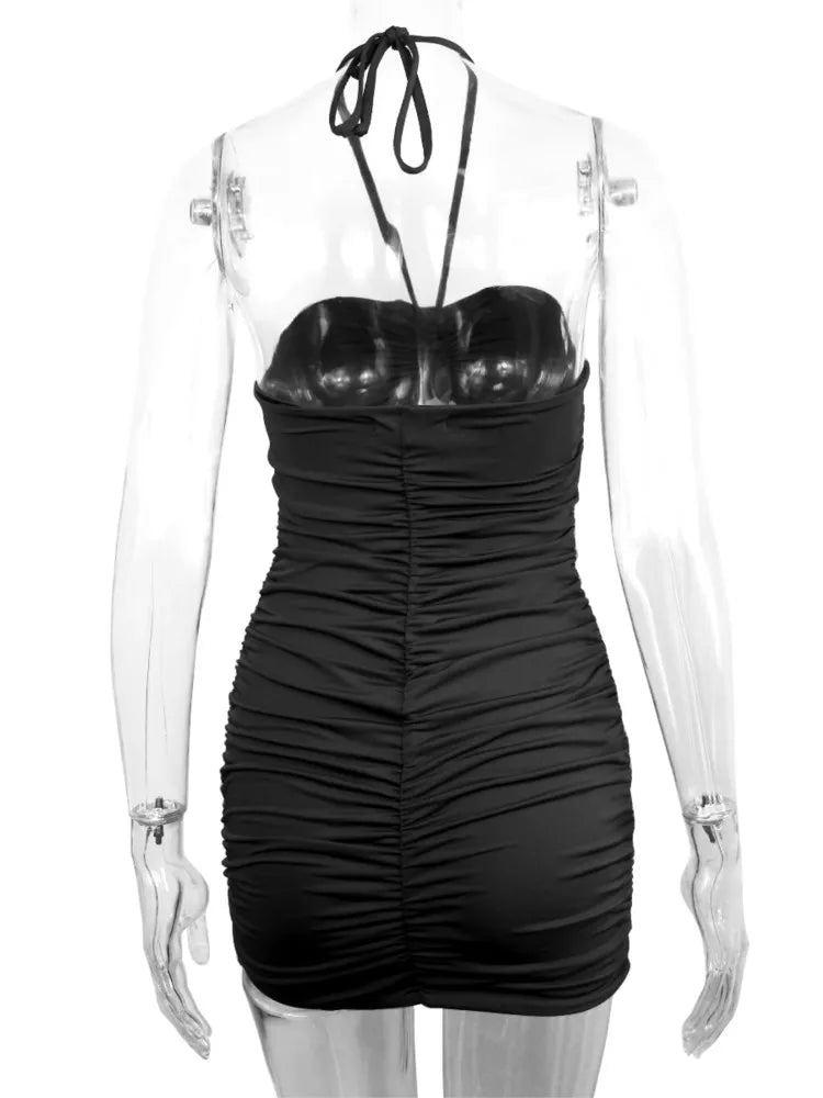 2022New Dress Clothing Cross Hanging Neck Halter Hollow Fold Bag Hip Skirt Summer Woman Clothes Sling Female Dresses For Women 2