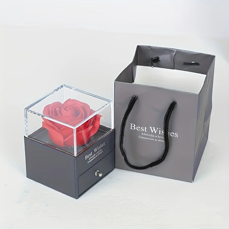 Luxury Red Zircon Heart Necklace With Rose Flower Gift Box For Girlfriend Birthday Valentine Gift  Romantic Accessories