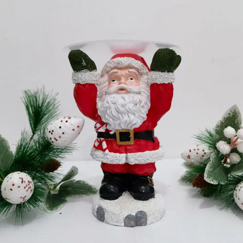Resin Santa Claus Ornament with Tray Snack Dessert Stand Holder Adorable Xmas Cake Fruit Tray Christmas Party Decoration