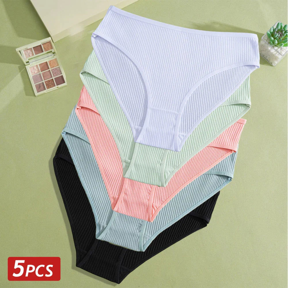 5PCS Women's Cotton Panties, Sexy Low Waist Briefs, Stretch Soft Underwear.