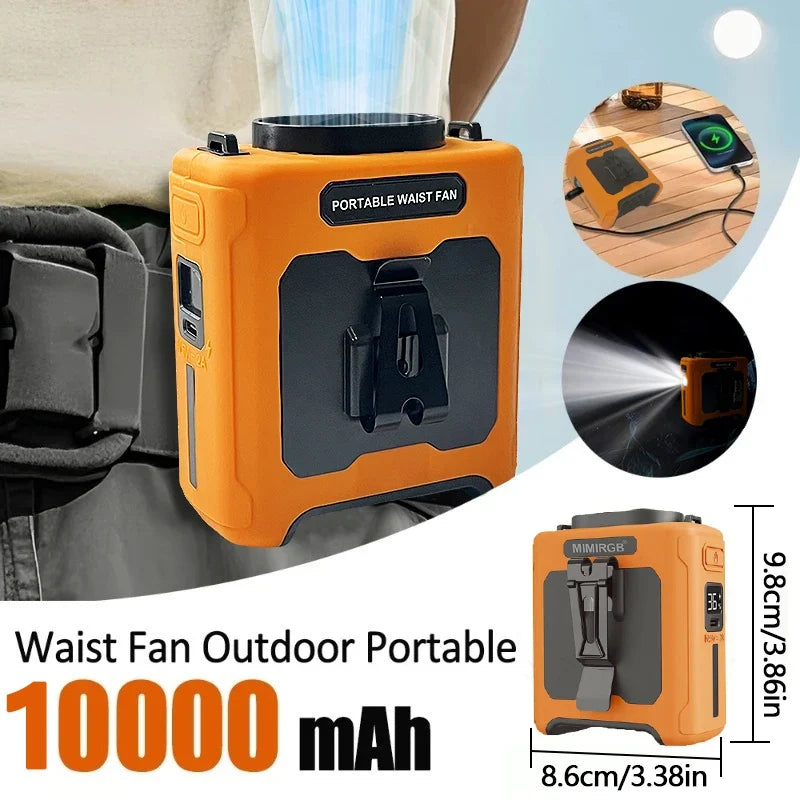10000mah Portable Neck Fan Cooling Rechargeable Hands-Free Waist Clip