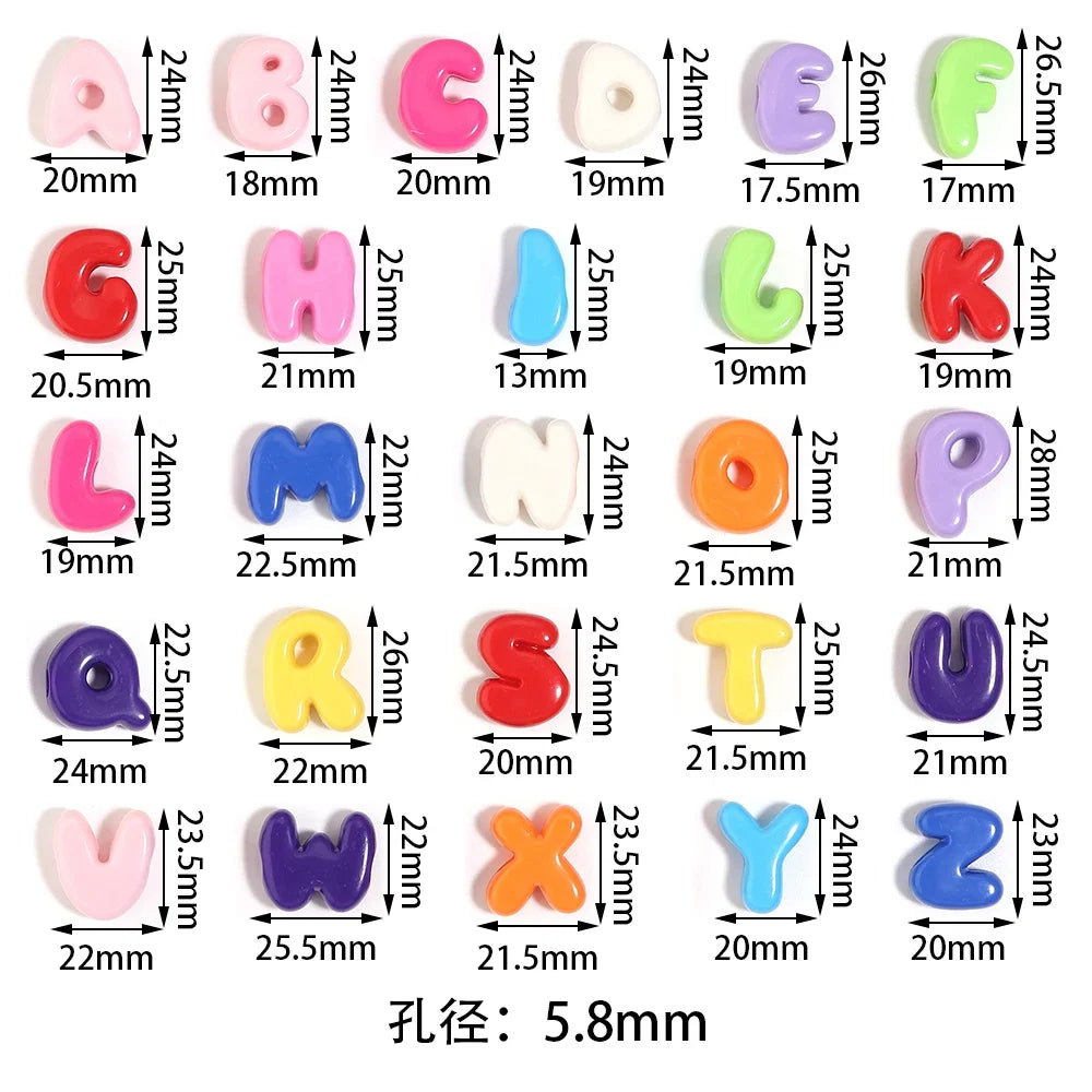 20-30pcs/lot Big Hole Cartoon English Letters Acrylic Beads Colored