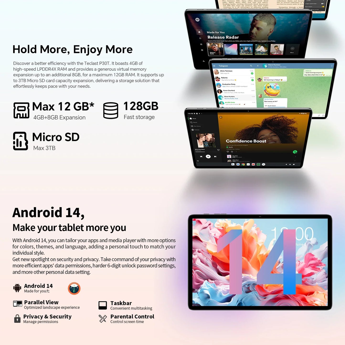Teclast P30T Set 10.1" Tablet Android 14 T606 8-core Max 12GB RAM 128GB ROM 6000mAh Keyboard/Case/Mouse/Stylus/Headphone/Stand