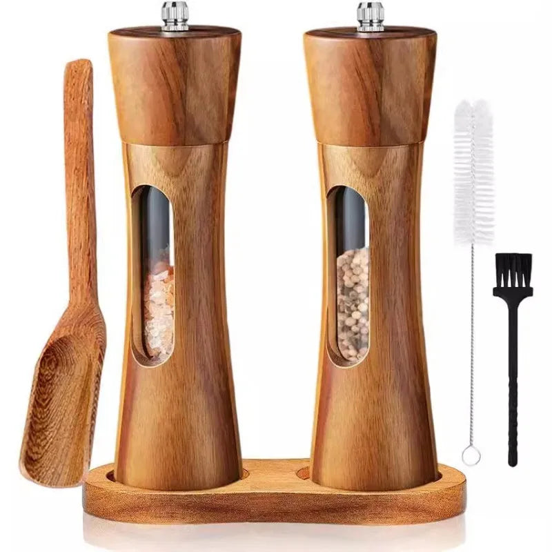 Manual Salt and Pepper Grinder Solid Wood Adjustable Coarseness Large Capacity Multi-purpose Spices Grinder Kitchen Cooking Tool