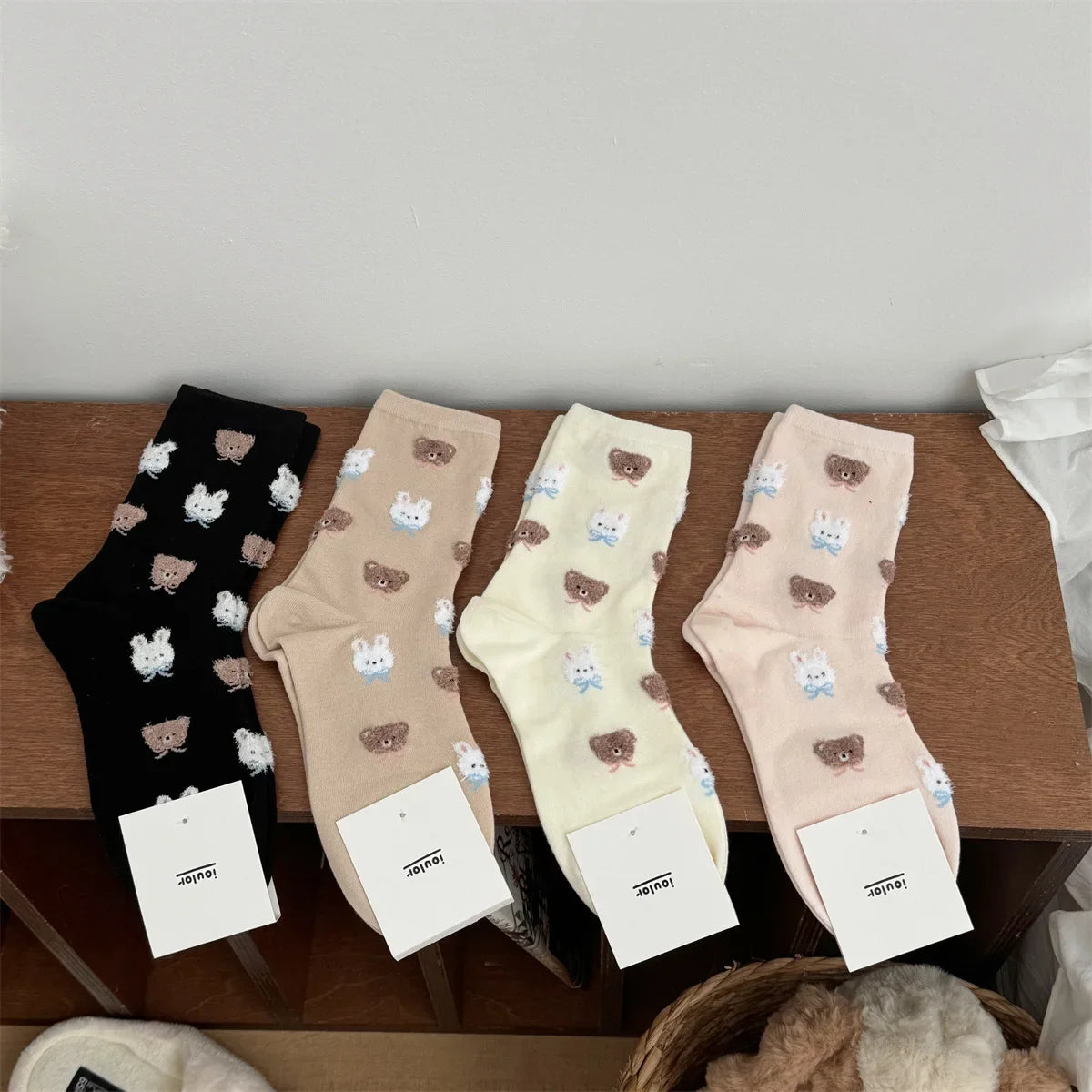 SP&CITY Cute Rabbit Bear Middle Socks for Women Trendy Casual Cartoon Cotton Socks College Style Sweet Girl Breathable Socks