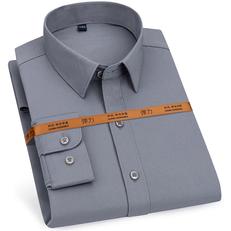 Men Solid Color Business Shirt Formal Fashion, Thin Classic White Long Sleeve Shirt.