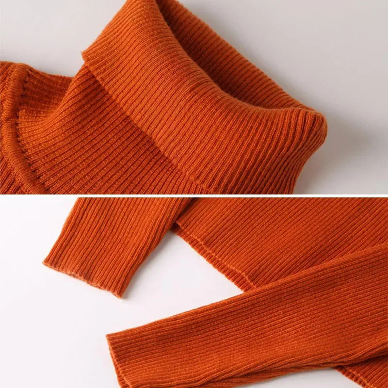 Women Turtleneck Sweaters Solid Color Autumn Winter Warm Knitted Pullovers Soft Tops Female Slim Fit Knitwear Lady Basic Jumpers