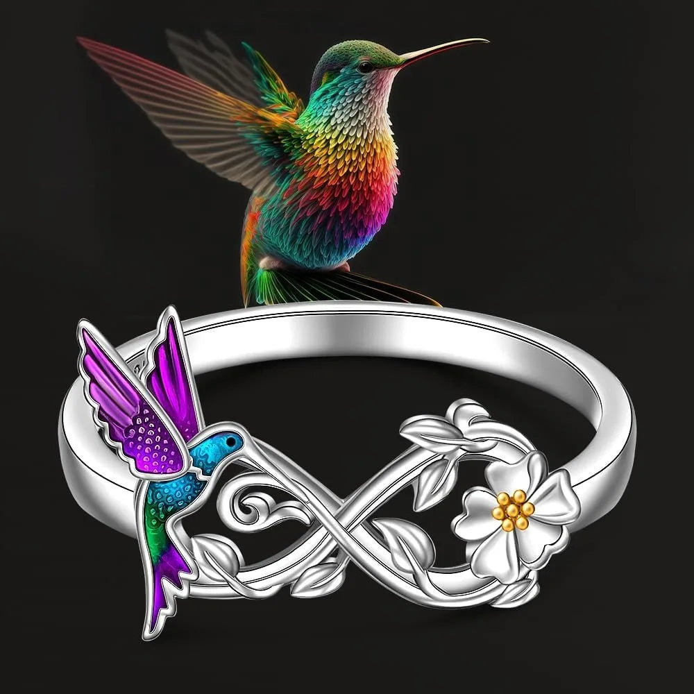 1pc Cute Hummingbird and Flower Design Ring Infinity Symbol Decor Ring Anniversary Party Gifts, Jewelry, Niche Style Hot List,