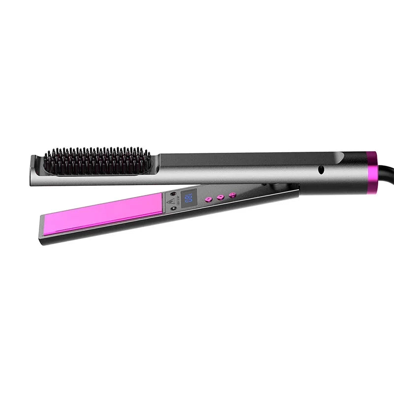 2 in 1 Hair Straightener Multifunctional Curling & Straightening Brush Ceramic Hot Comb Generator Helps Reduce Frizz Salon Tools