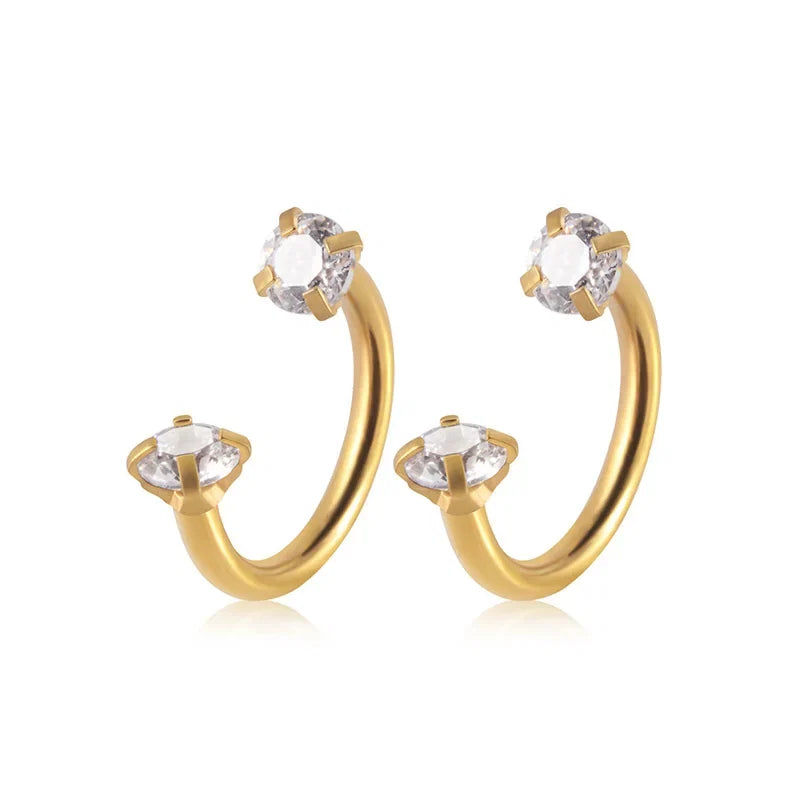 2Pcs Stainless Steel Crystal CZ Tragus Piercing Helix Studs Earrings For Women Girls Hoop Nose Ring Body Piercing Jewelry