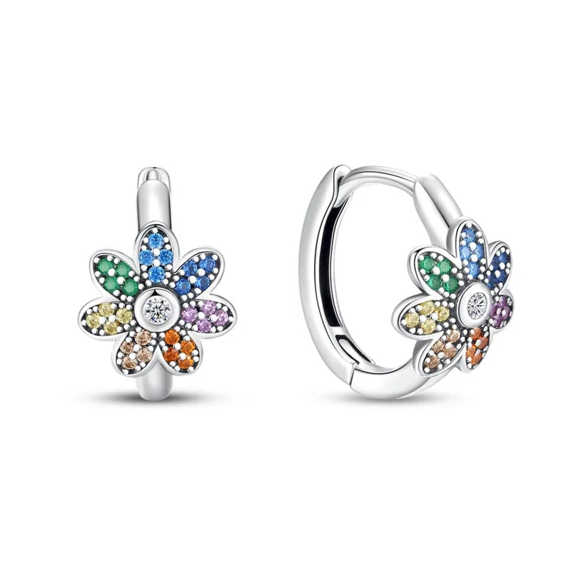 Romantic Heart Shapen Girl Earrings 925 Silver Rainbow Heart Hoop Earring Silver Jewelry Gift