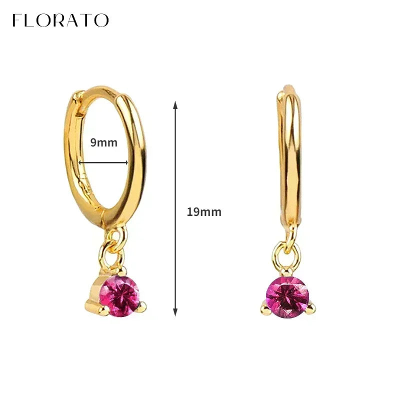 925 Sterling Silver Ear Needle Rose colors Zircon Hoop Geometric Pendant Earrings for women Luxury Fashion Wedding Jewellery2023
