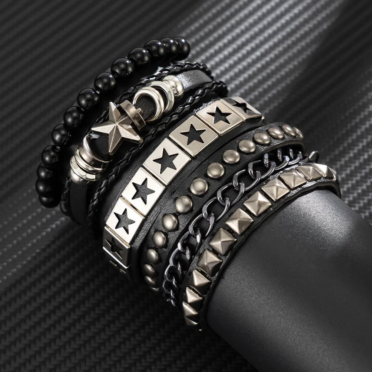 4pcs/set Gothic Punk Rock Square Rivet Bracelet Daily and Party Gothic