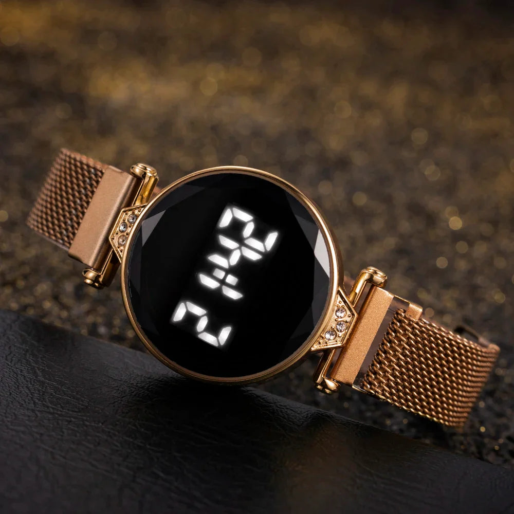 Fashion Rose Gold Women's Watches Waterproof LED Digital Watch Luxury Stainless Steel Ladies Electronic Wristwatch Reloj Mujer