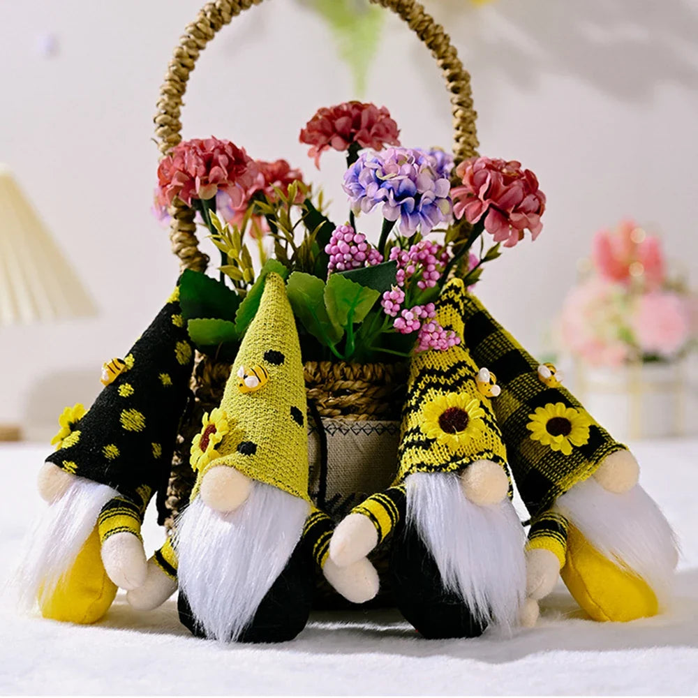 Sunflower Gnome for Home Decor Cute Bee Faceless Doll Pendant Wall Door Hanging Decoration Spring Summer DIY Figurines