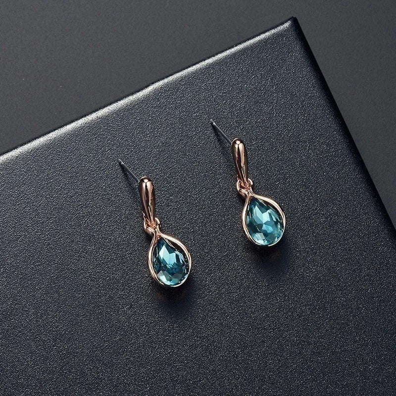 Fashion Women's Blue Green Drop Necklace Earring Set Ornament Versatile Simple Jewelry Wholesale Wholesale