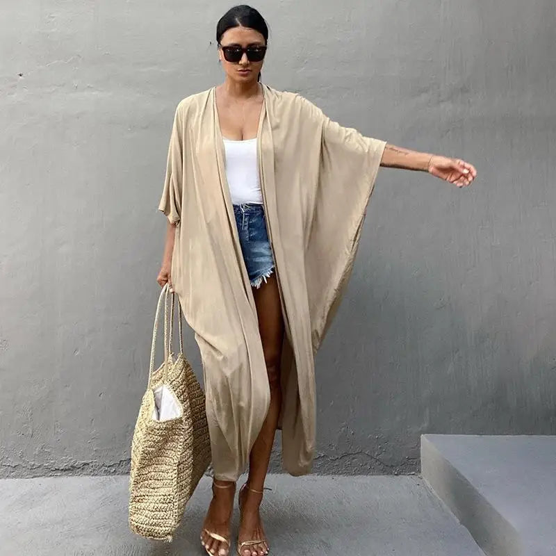 2023 Women's Boho Stripe Tie Dye Swimsuit Cover Up with Belt Tunic Sarong Cardigan Dress Bikini Cover-ups Beach Wear Kimono
