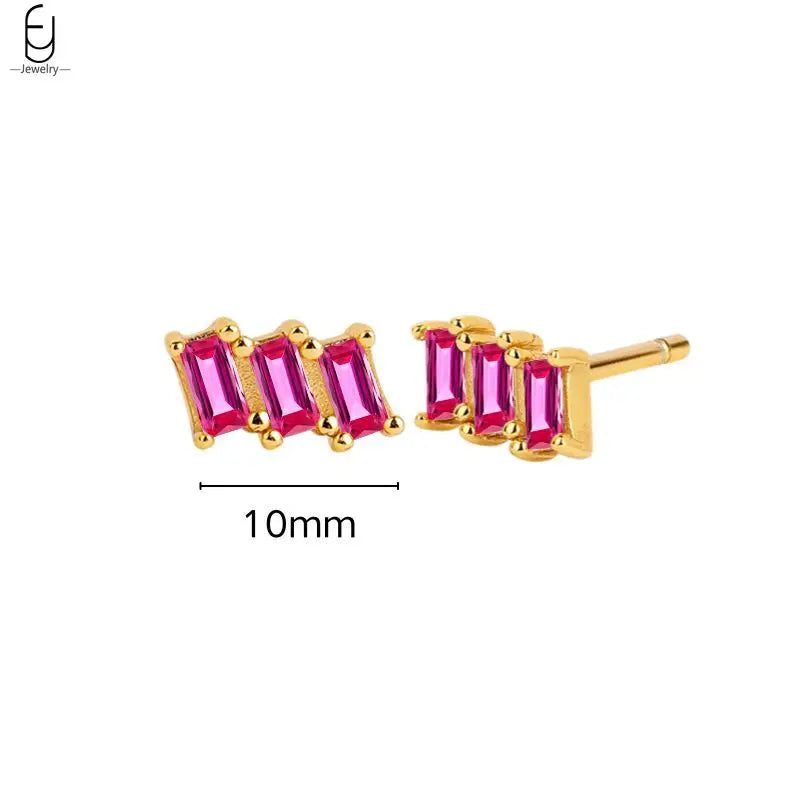 925 Sterling Silver Needle Rose Red Crystal Stud Earrings For Women Water Drop/Heart Pendant Gold Earrings Fashion Jewelry Gifts