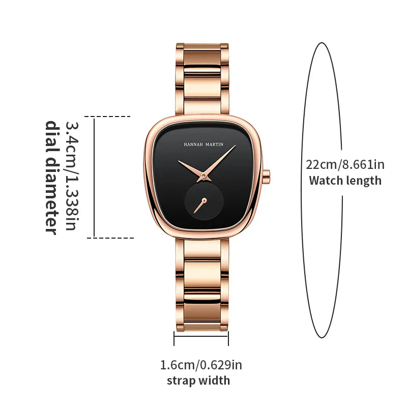 2023 New Women's Quartz Wristwatch 34mm Wine Barrel Rose Gold Black Stopwatch Fashionable Minimalist Style Oval Women's Watches
