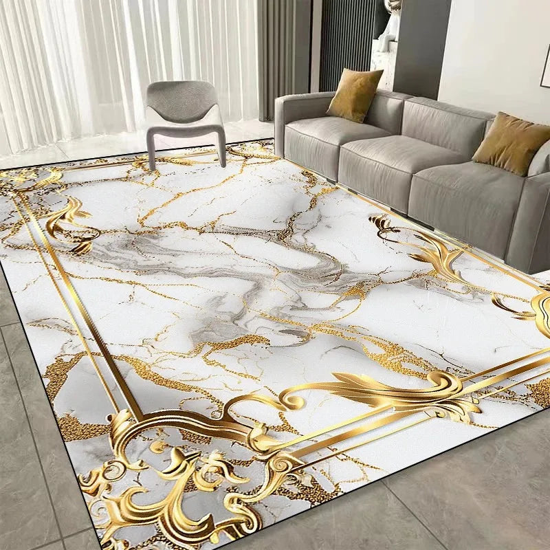Modern Golden Luxury Carpet Washable Lounge Rug, Large Area Living Room Sofa Decoration Rug Bedroom Decor.