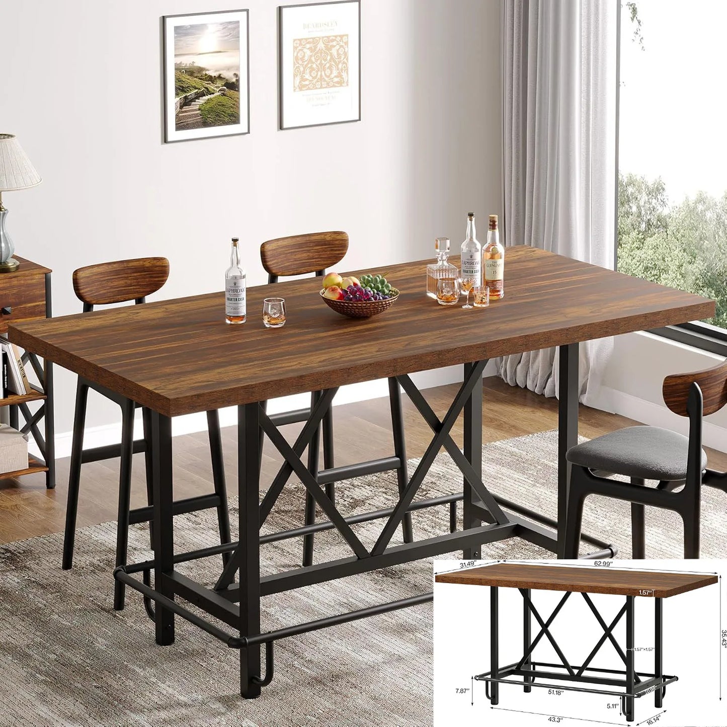 63-inch Dining Table for 4-6, with Large Tabletop, for Dining Room, Living Room.