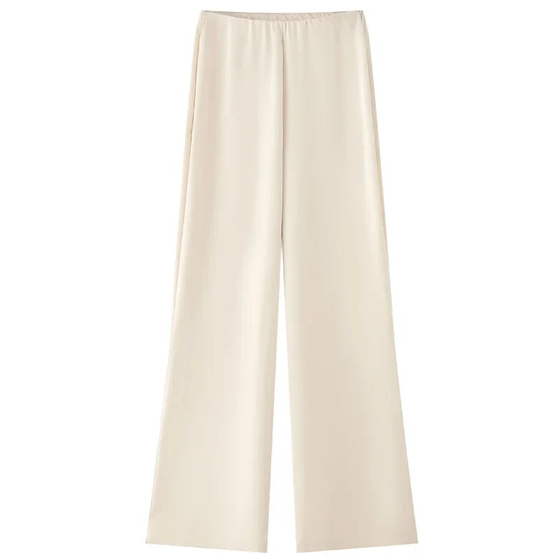 HXAO Satin Pant Sets Women's Two Pieces Set Strapless Off Shoulder Tube Vest 2 Piece Sets Woman Outfit High Waist Trousers Sets