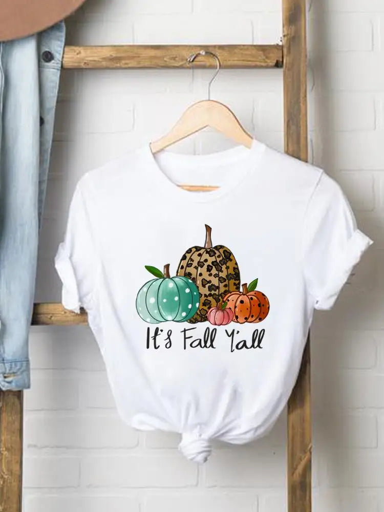 Pumpkin Sweet Lovely Cute Women Graphic Ladies Print Tees Clothing Lady Fall Autumn Halloween Thanksgiving Style T T-shirts