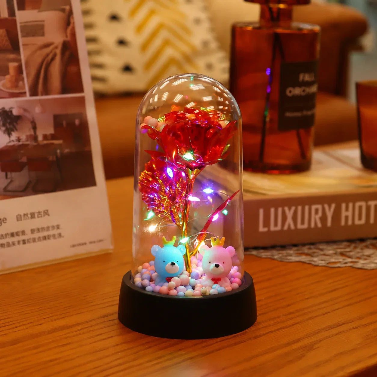 LED Valentine Day Gift For Girlfriend Eternal Rose Light 24K Gold Foil Flower In Glass Cover Mothers Day Wedding Bridesmaid Gift