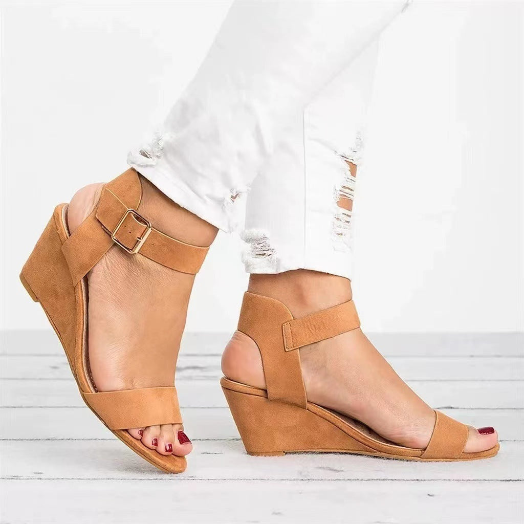Summer Women's Sandals Fashion Open Toe Wedge Casual Shoes Women Plus Size Wedge High Heel Sandals Peep Toe Female 35-43