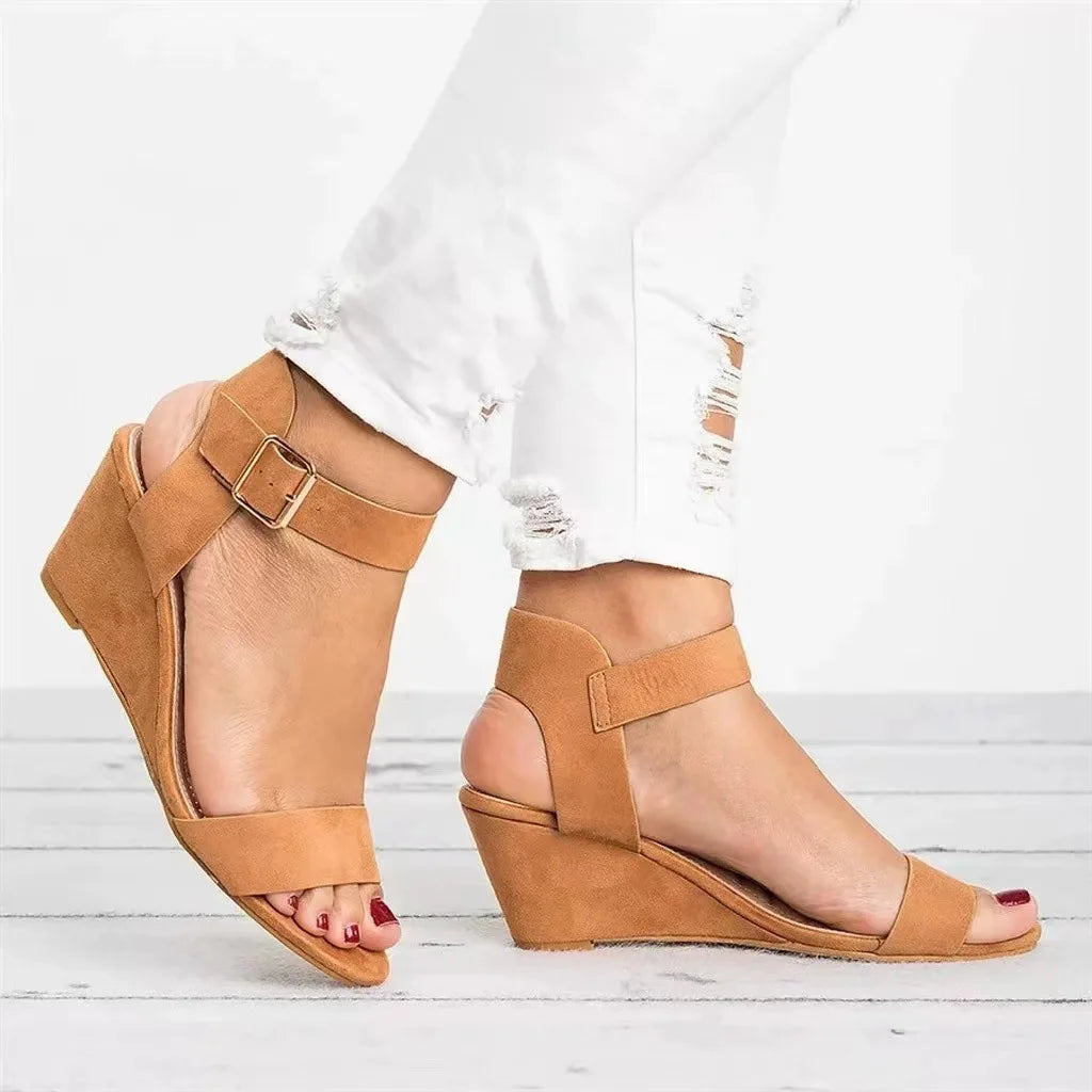 Summer Women's Sandals Fashion Open Toe Wedge Casual Shoes Women Plus Size Wedge High Heel Sandals Peep Toe Female 35-43