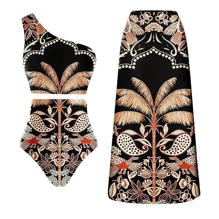 2024 Europe and the United States new swimsuit retro printed mesh pants bikini conservative women's swimsuit