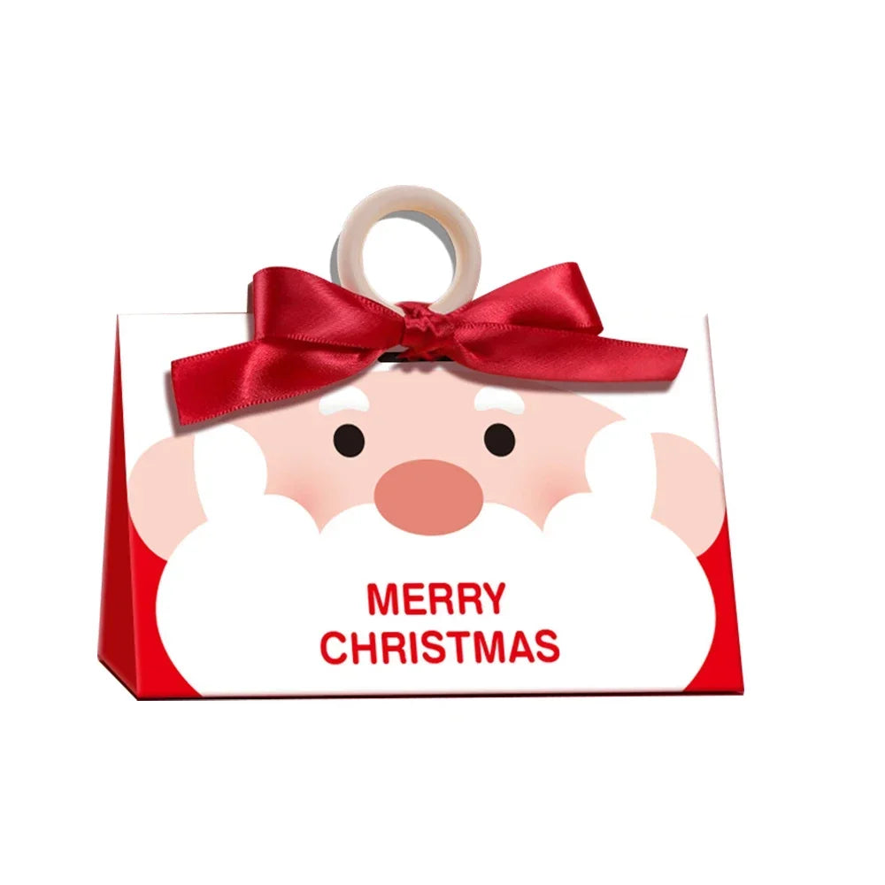 Christmas Candy Gift Box with Wooden Handle Kraft Paper Santa Cookie Snack Packaging Bags 2025 Xmas Party Home Decor New Year