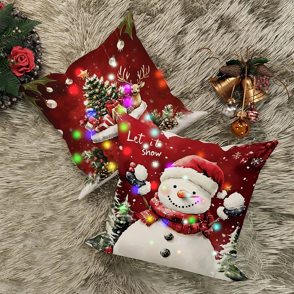Santa Claus Christmas tree decoration LED luminous pillowcase holiday party supplies super soft skin-friendly pillowcase