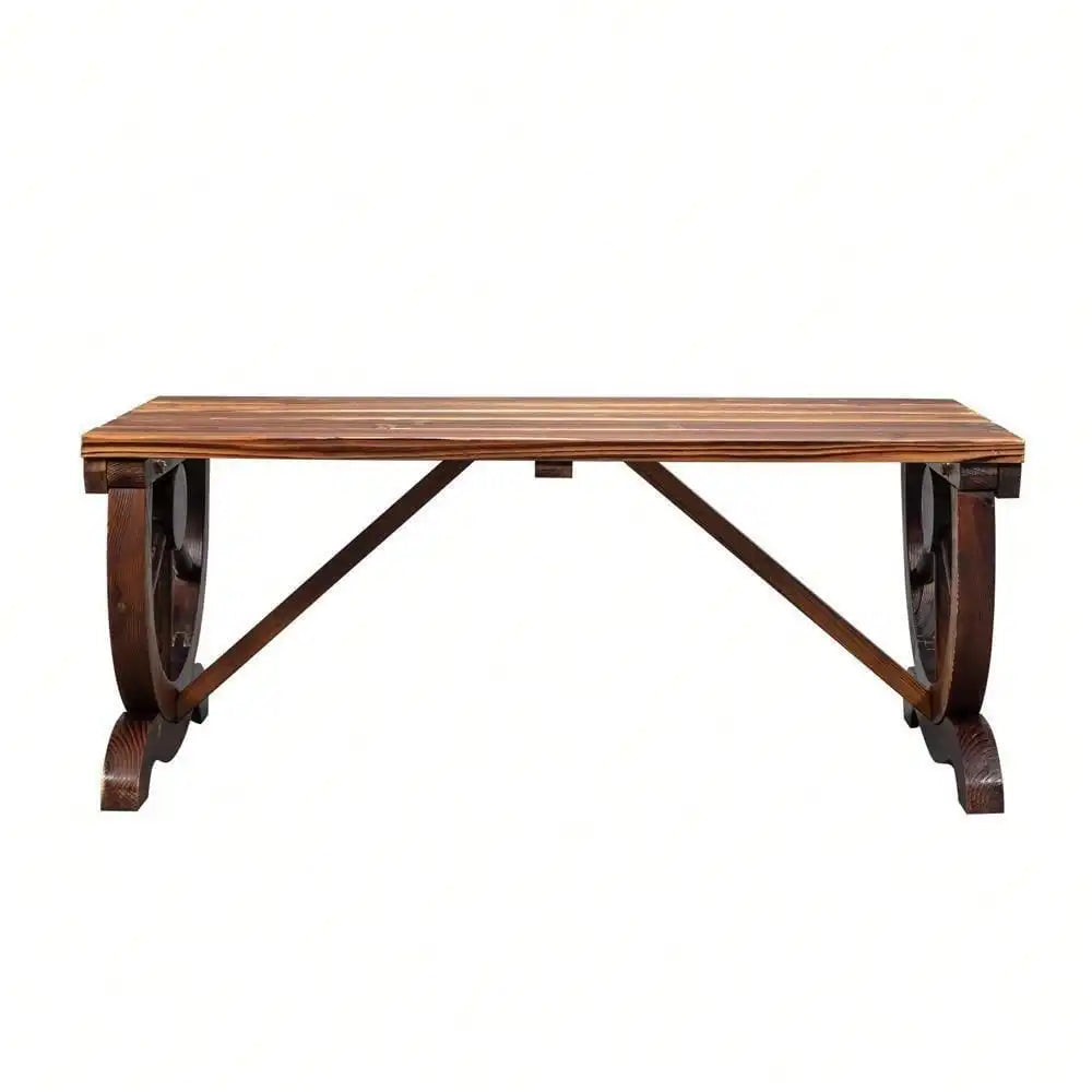 2 Person Patio Garden Wooden Bench Outdoor Wagon Wheel Porch Bench for Backyard