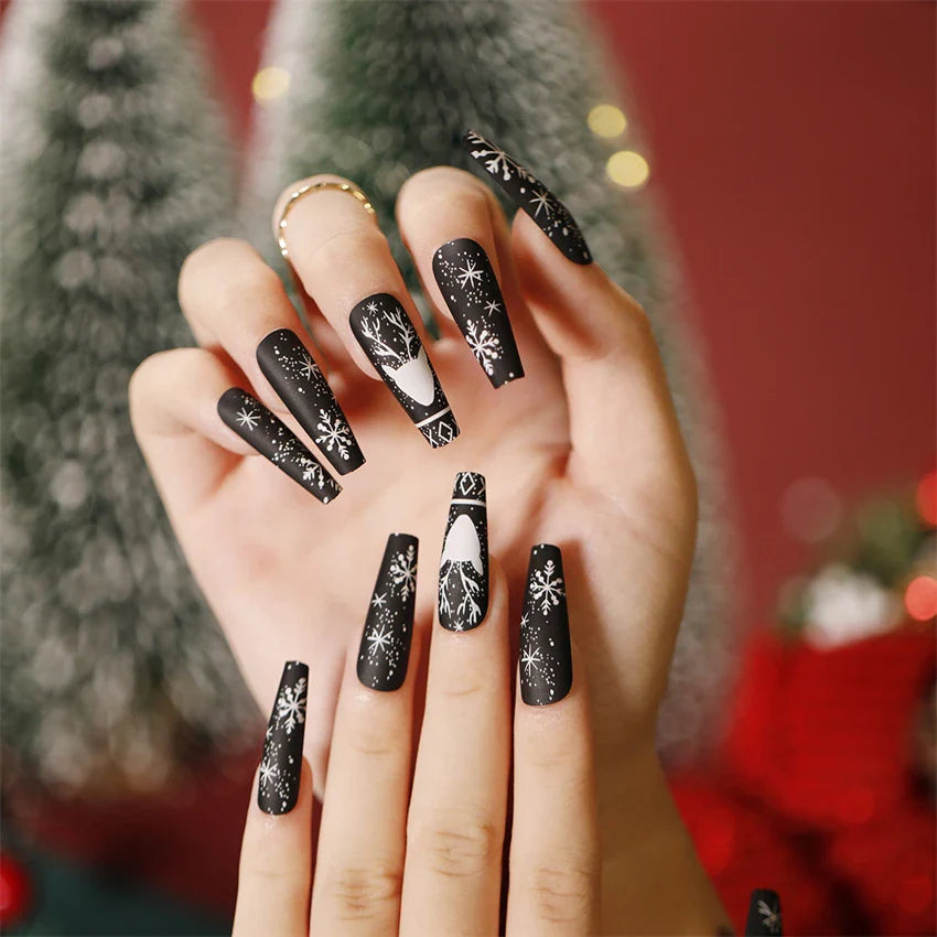 24Pcs/Set American Almond Christmas Wearing False Nails Full Coverage Press on Nails Removable Adhesive Acrylic Fake Nails Tips