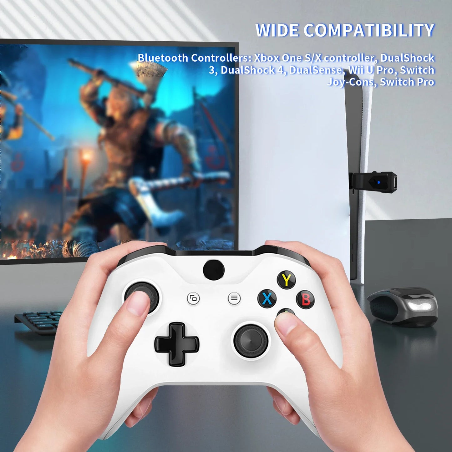 Wireless Controller Adapter P5146 for Switch/Switch OLED,PS5,PS4,PS3,PC& NEOGEO. Game Controller Converter with Headset Support