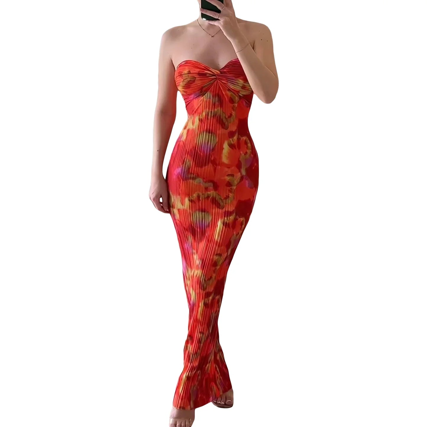 chic and elegant Women Tube Dress Strapless Backless Hollowed Striped Patchwork Long Dress Clubwear robe femme