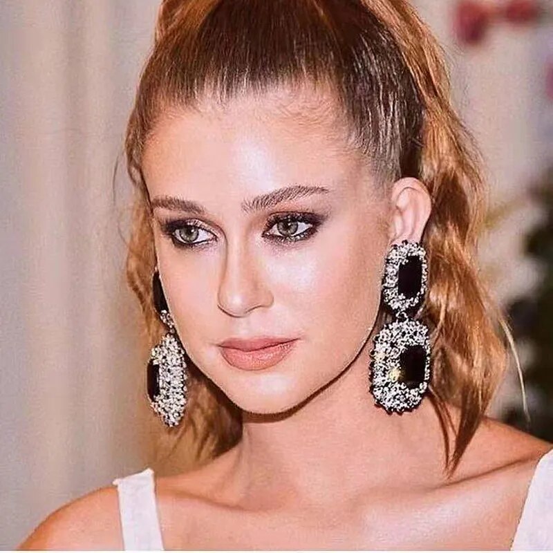 Fashion New  Shiny Double-Sided Hanging  Hollow Rhinestone Earrings Pendant Temperament  women's Jewelry