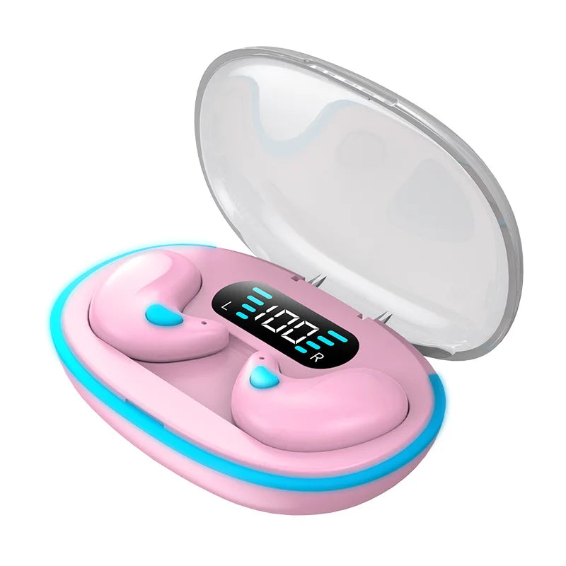 X55 Mini Earphone Stereo Hidden Headsets, with Mic HD Call Waterproof Sleeping Earbuds.