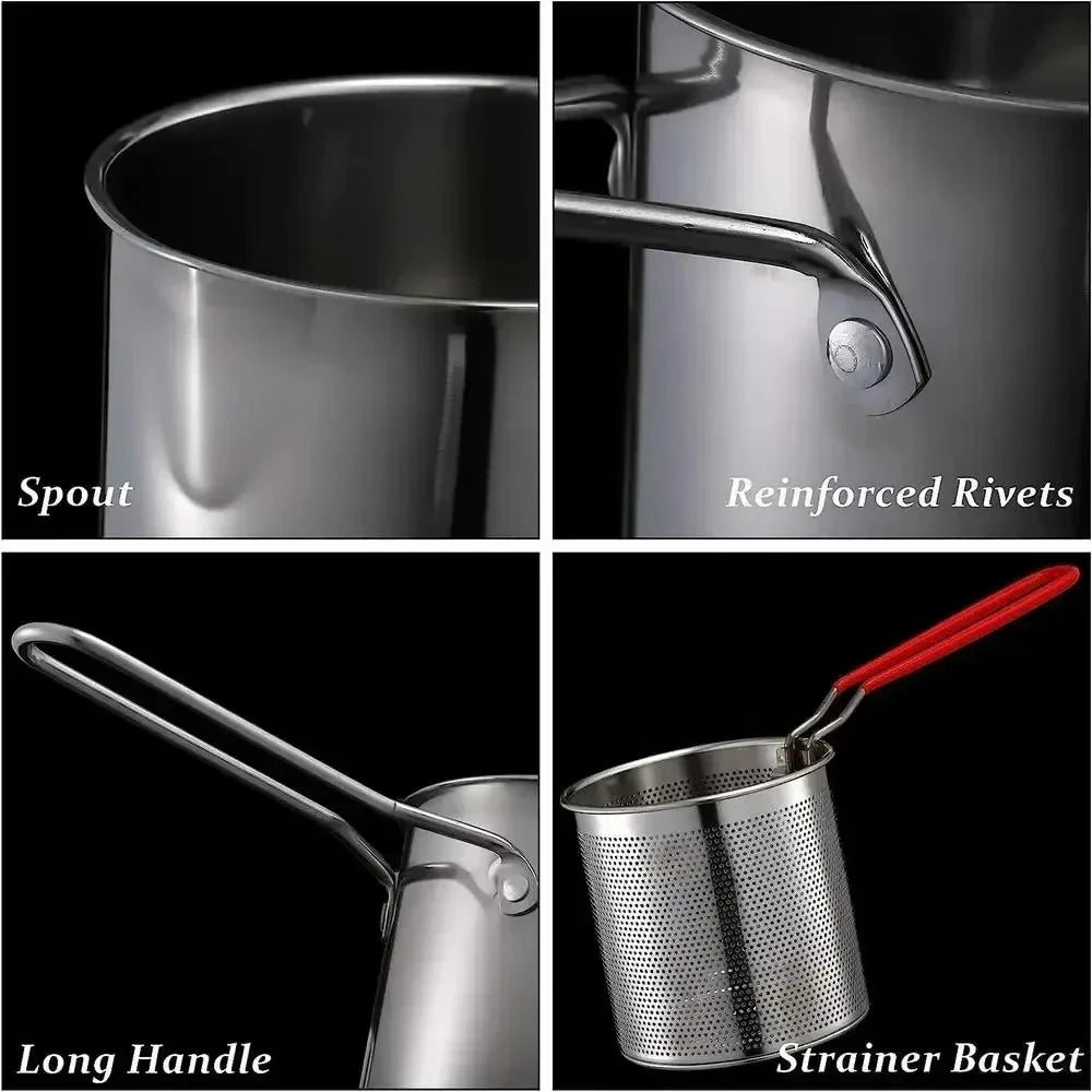 Stainless Steel Deep Fryer with Strainer Basket - Multi-Purpose Tempura & Chicken Frying Pan for Home/Commercial Use