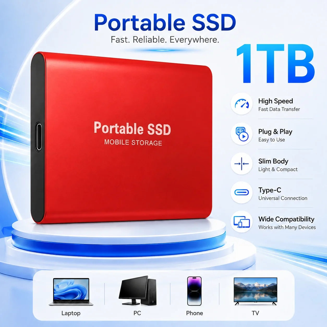 2TB External Hard Drive 4TB Portable SSD USB-C High-Speed Storage Disk for File Backup Compact & Durable