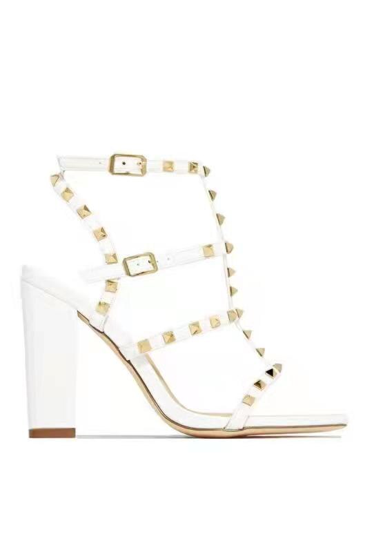 Summer New High Heels Studs Fashion Designer Open Toe Gladiator Sandals Sexy Buckle White Ladies Roman Sandals Plus Size 43