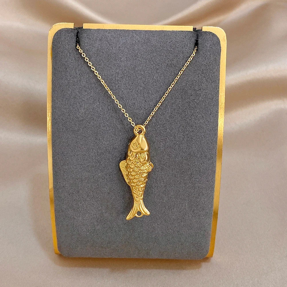 18K Gold Plated Stainless Steel Fish Pendant Necklace for Women