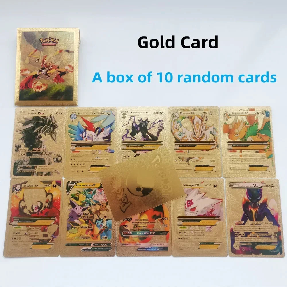 2024 new A Box of 10Pcs Pokemon Cards Gold Foil Card Gold Vmax Vstar V Energy Card Charizard Pikachu Rare Series Battle Coach