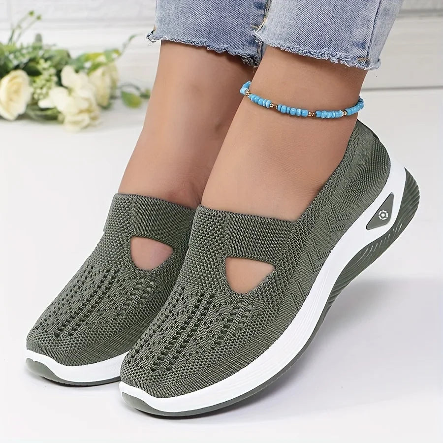 Womens Spring Summer Knit Slip On Sneakers Breathable Mesh Casual Shoes with Arch Support Machine Washable Multi Colors