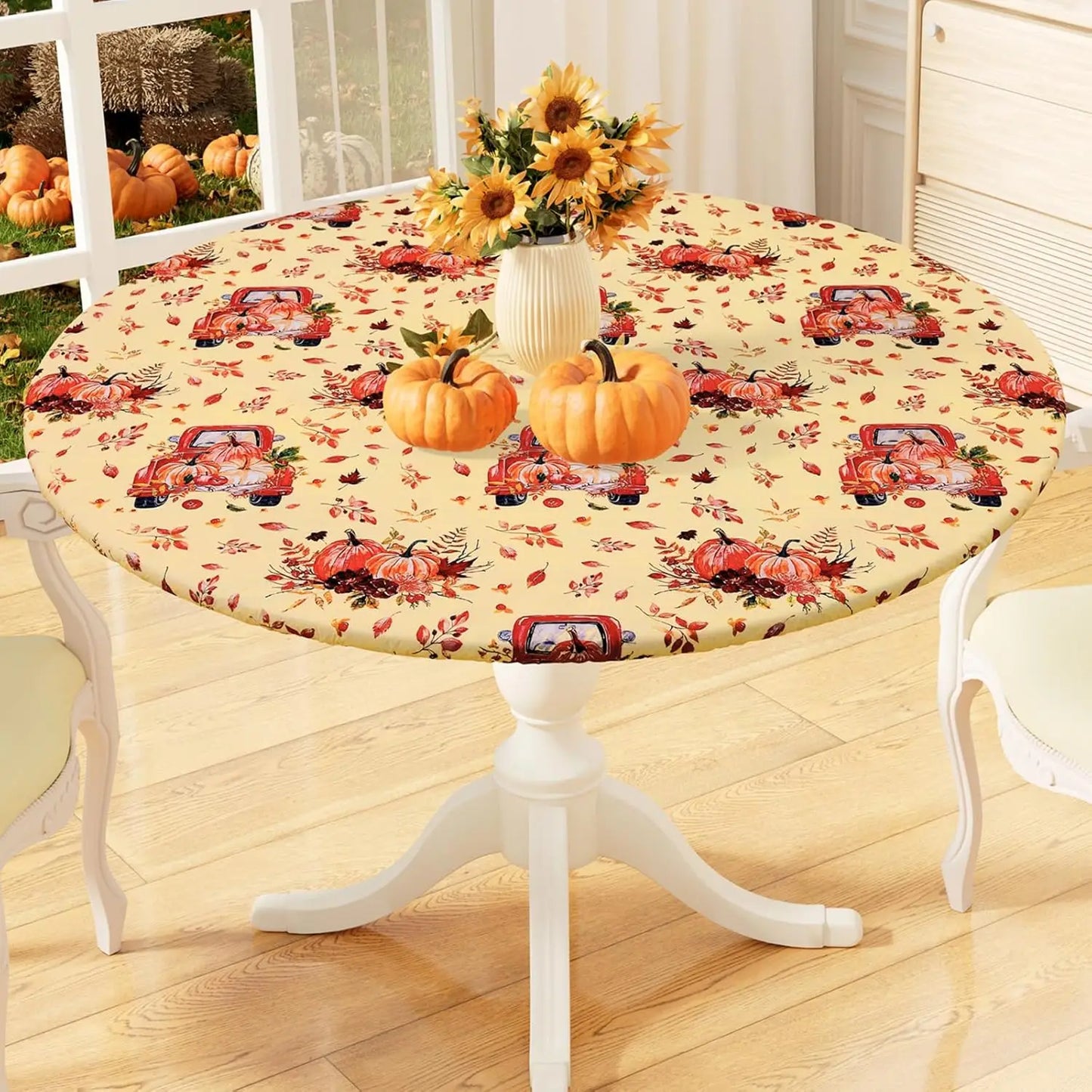 Waterproof PVC Flannel Table Cover Elastic Fitted Tablecloth Floral Pumpkin Christmas Pattern Dining Party Decoration